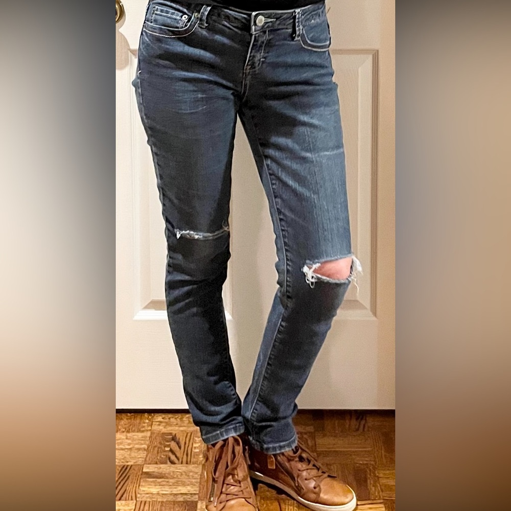 Distressed Skinny Jeans Dark Wash Y2K Size 29
